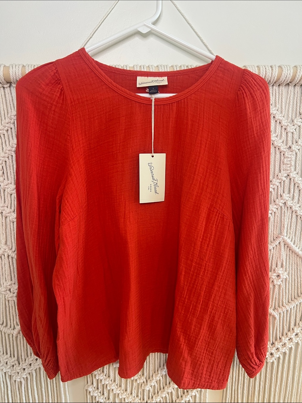 Velvet by Graham & Spencer Vibrant Red Textured Long-Sleeve Blouse